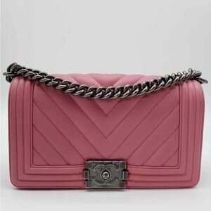 Chanel Pink Lamb Quilted Chain Shoulder leboy bag